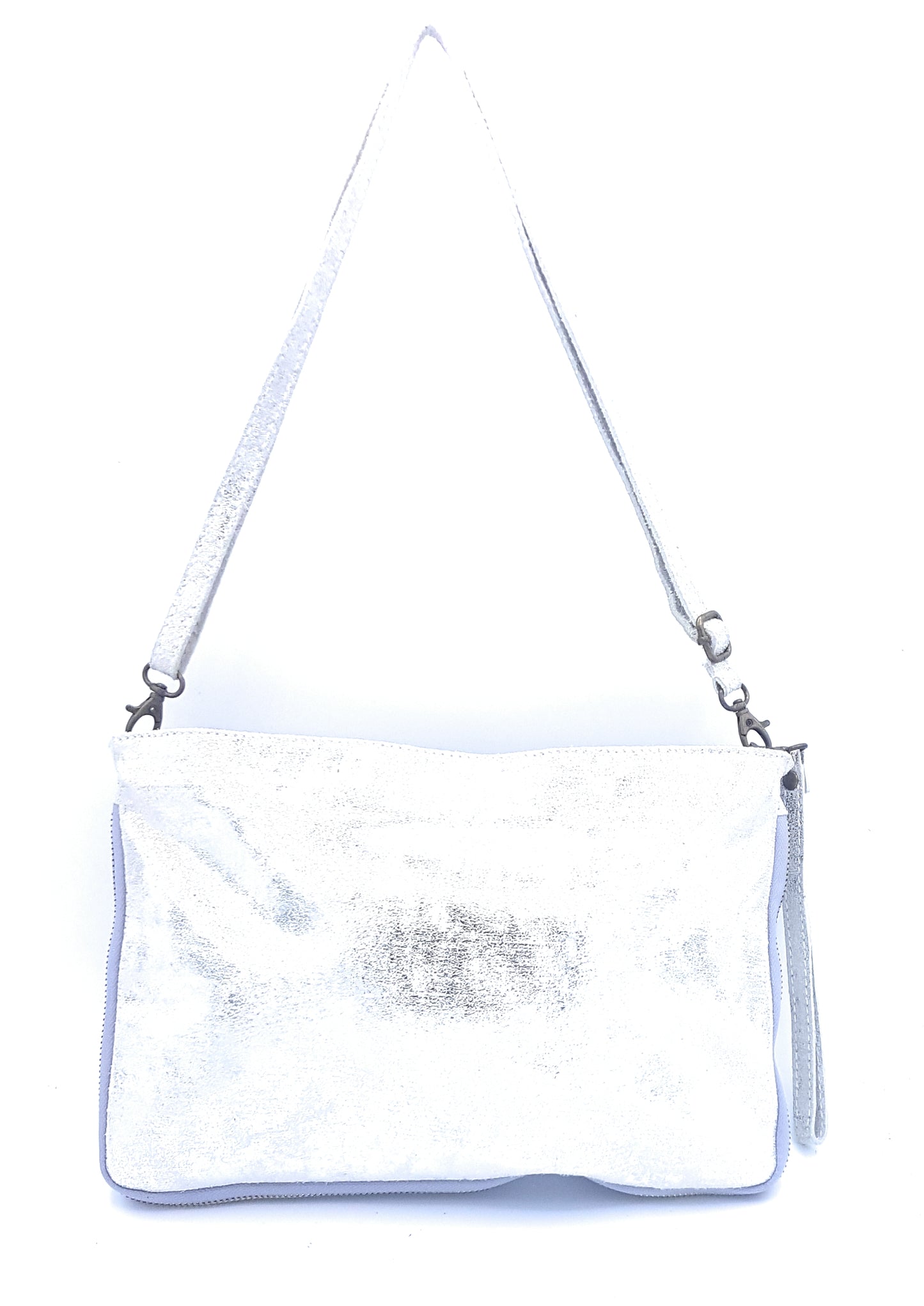 Sac pochette Cherokee en cuir irisé avec broderies et perles ~ Argenté