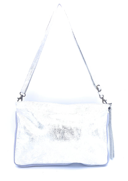 Cherokee Iridescent Leather Clutch Bag with Embroidery and Beads ~ Silver