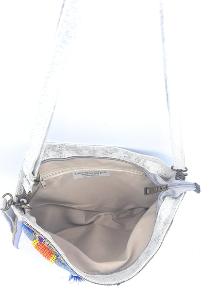 Cherokee Iridescent Leather Clutch Bag with Embroidery and Beads ~ Silver