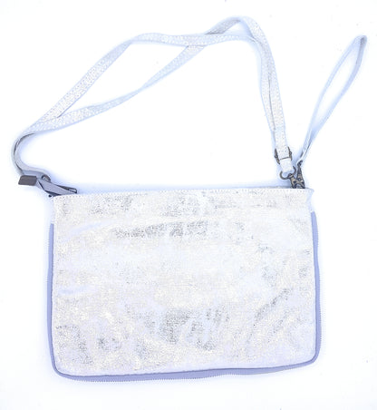 Cherokee Iridescent Leather Clutch Bag with Embroidery and Beads ~ Silver