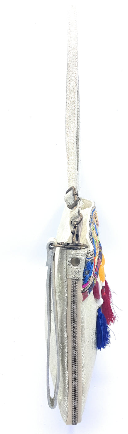 Cherokee Iridescent Leather Clutch Bag with Embroidery and Beads ~ Gold