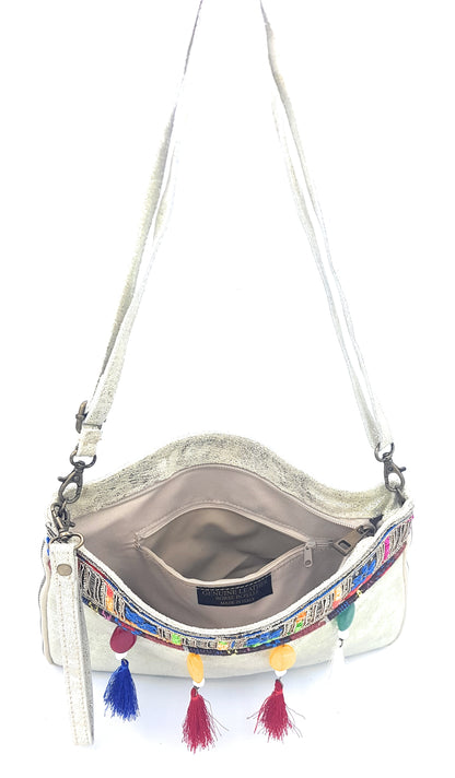 Cherokee Iridescent Leather Clutch Bag with Embroidery and Beads ~ Gold