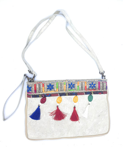 Cherokee Iridescent Leather Clutch Bag with Embroidery and Beads ~ Gold