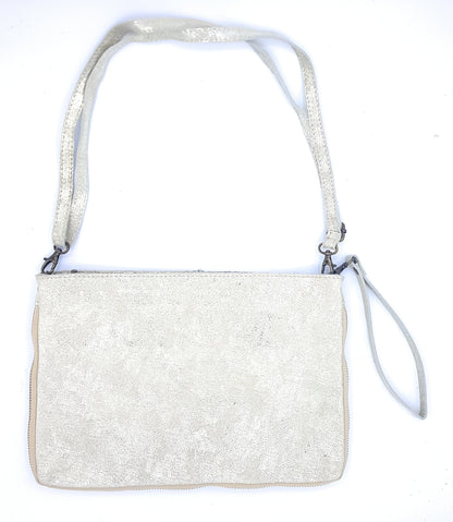 Cherokee Iridescent Leather Clutch Bag with Embroidery and Beads ~ Gold