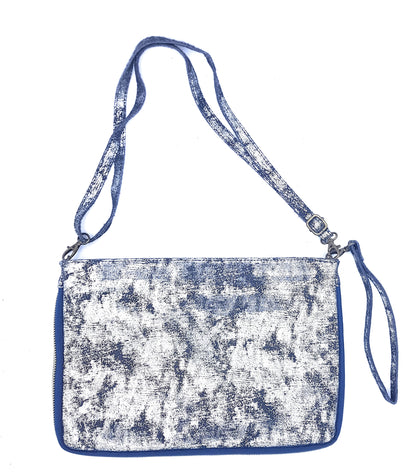 Cherokee Iridescent Leather Clutch Bag with Embroidery and Beads ~ Silver Blue