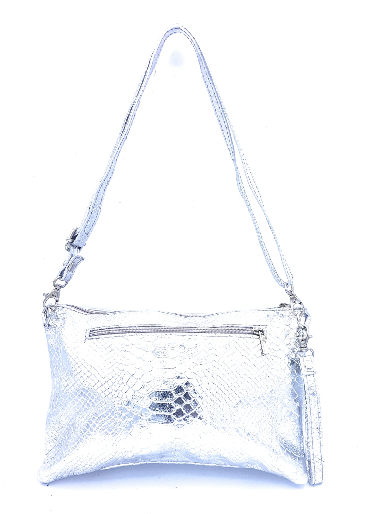 Snake Iridescent Leather Clutch Bag ~ Silver