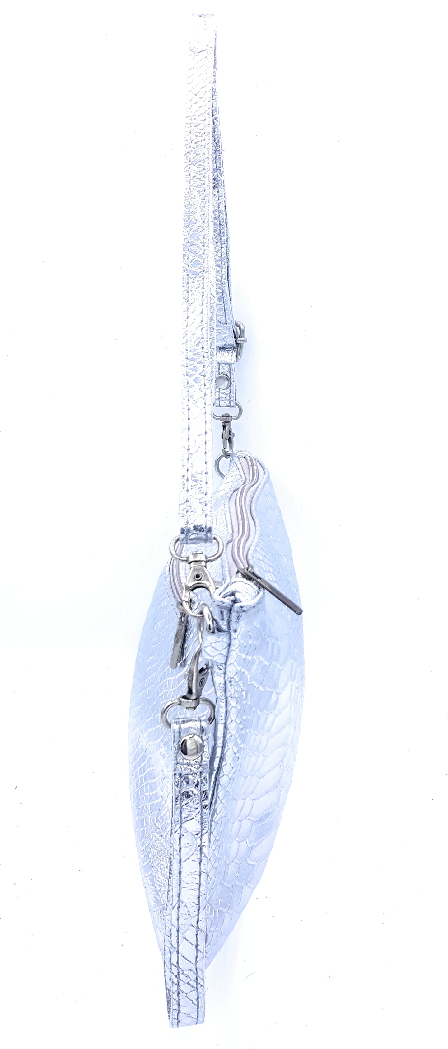 Snake Iridescent Leather Clutch Bag ~ Silver