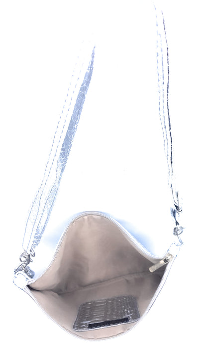 Sac pochette Snake en cuir irisé ~ Argenté