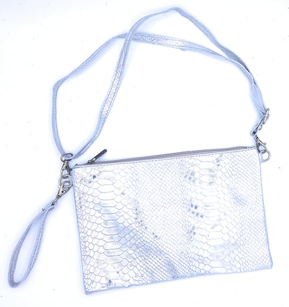 Sac pochette Snake en cuir irisé ~ Argenté