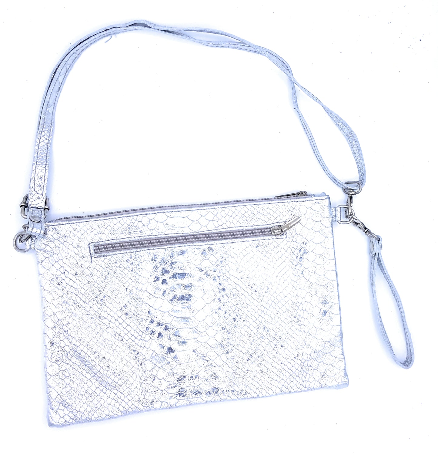 Snake Iridescent Leather Clutch Bag ~ Silver