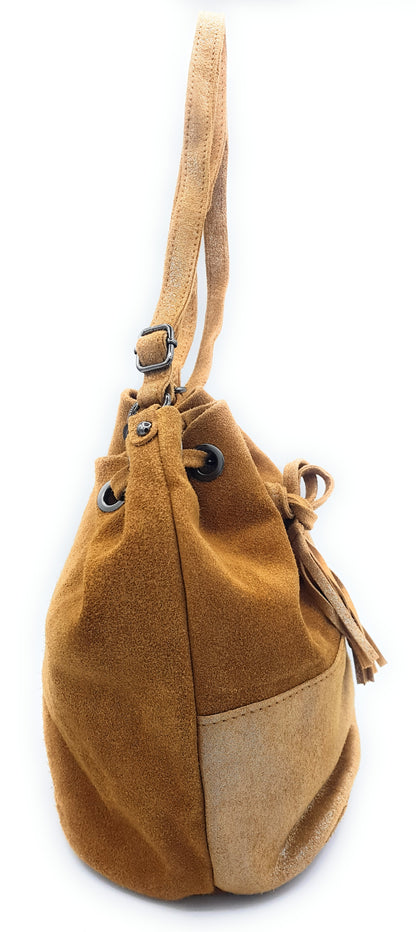 Kishi Iridescent Suede Leather Purse ~ Camel