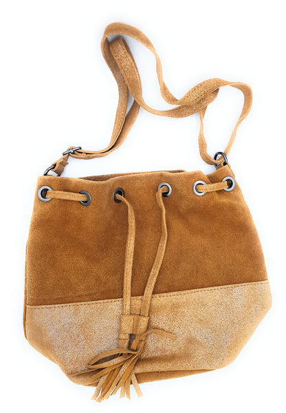 Kishi Iridescent Suede Leather Purse ~ Camel