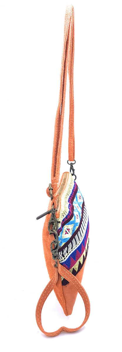 Namata Suede Leather Clutch Bag with Embroidery ~ Orange