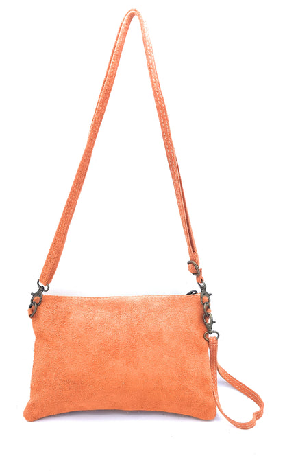 Namata Suede Leather Clutch Bag with Embroidery ~ Orange