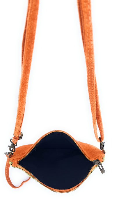 Namata Suede Leather Clutch Bag with Embroidery ~ Orange