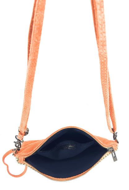 Namata Suede Leather Clutch Bag with Embroidery ~ Orange