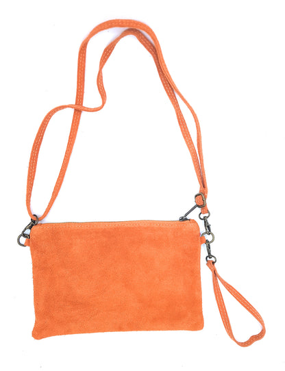 Namata Suede Leather Clutch Bag with Embroidery ~ Orange