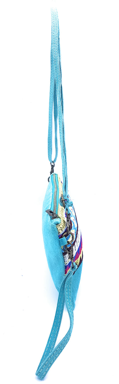 Namata Suede Leather Clutch Bag with Embroidery ~ Turquoise