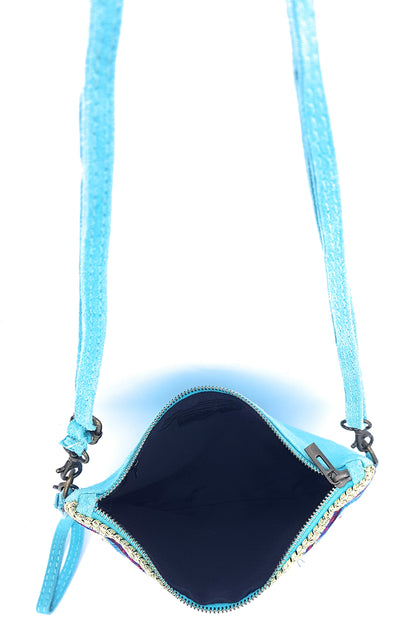 Namata Suede Leather Clutch Bag with Embroidery ~ Turquoise