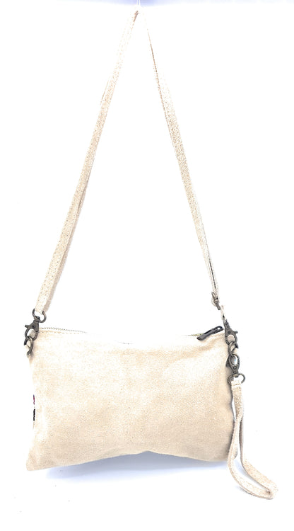 Namata Suede Leather Clutch Bag with Embroidery ~ Beige