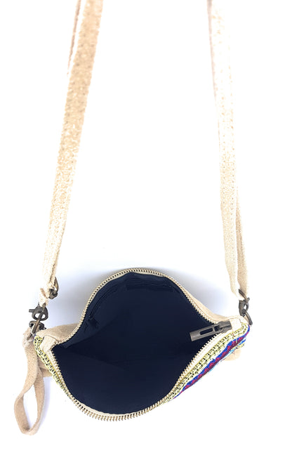 Namata Suede Leather Clutch Bag with Embroidery ~ Beige