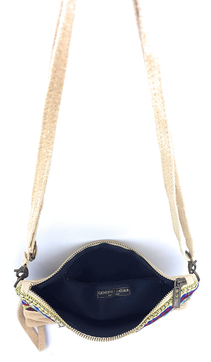 Namata Suede Leather Clutch Bag with Embroidery ~ Beige