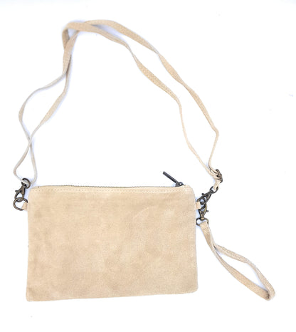 Namata Suede Leather Clutch Bag with Embroidery ~ Beige