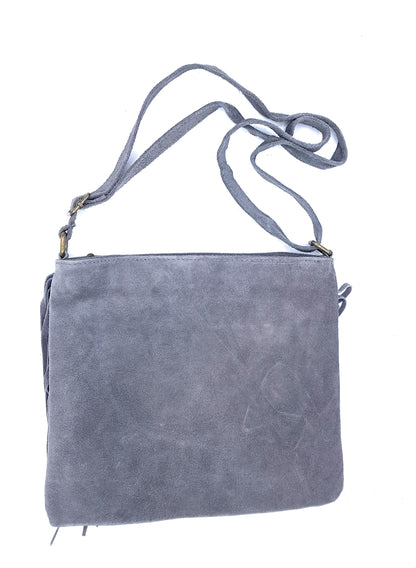 Chenoa Fringed Suede Leather Shoulder Bag ~ Grey