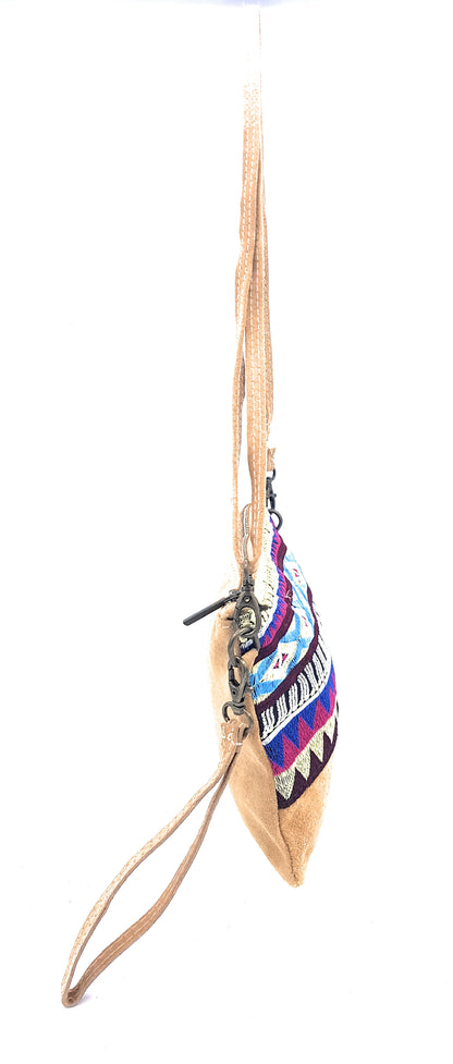 Namata Suede Leather Clutch Bag with Embroidery ~ Camel