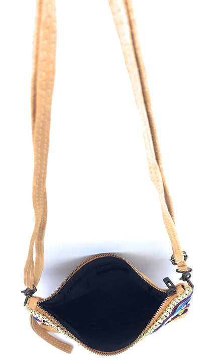 Namata Suede Leather Clutch Bag with Embroidery ~ Camel