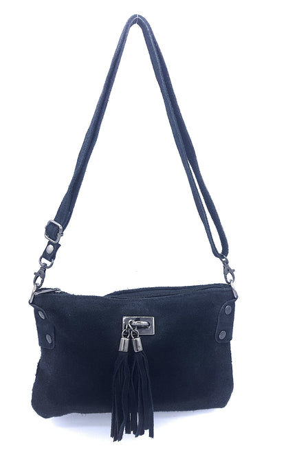 Winona Suede Leather Clutch Bag ~ Black