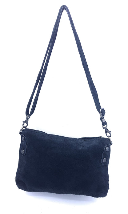 Winona Suede Leather Clutch Bag ~ Black