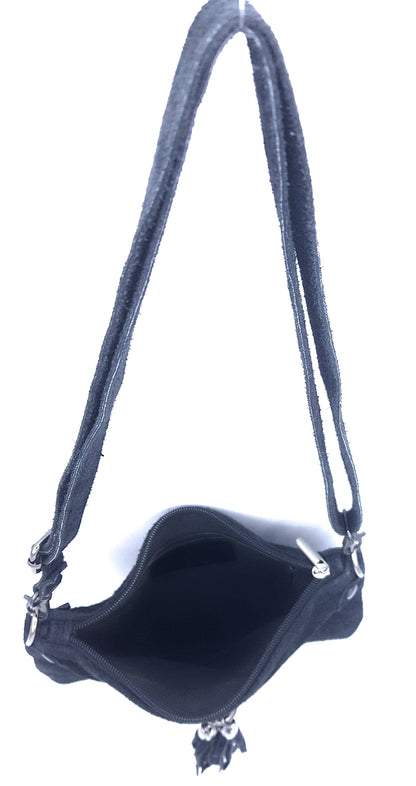 Winona Suede Leather Clutch Bag ~ Black