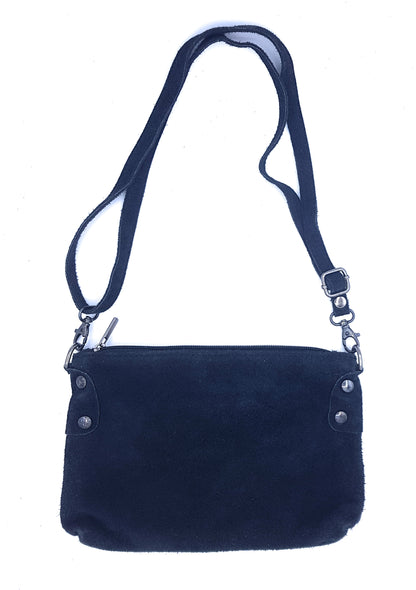 Winona Suede Leather Clutch Bag ~ Black