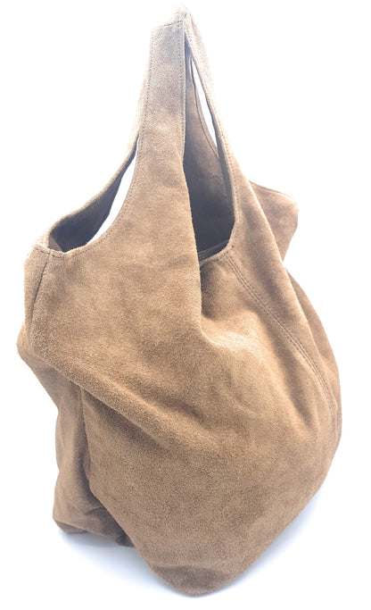 Nirvelli Suede Leather Shopper Bag ~ Taupe Brown