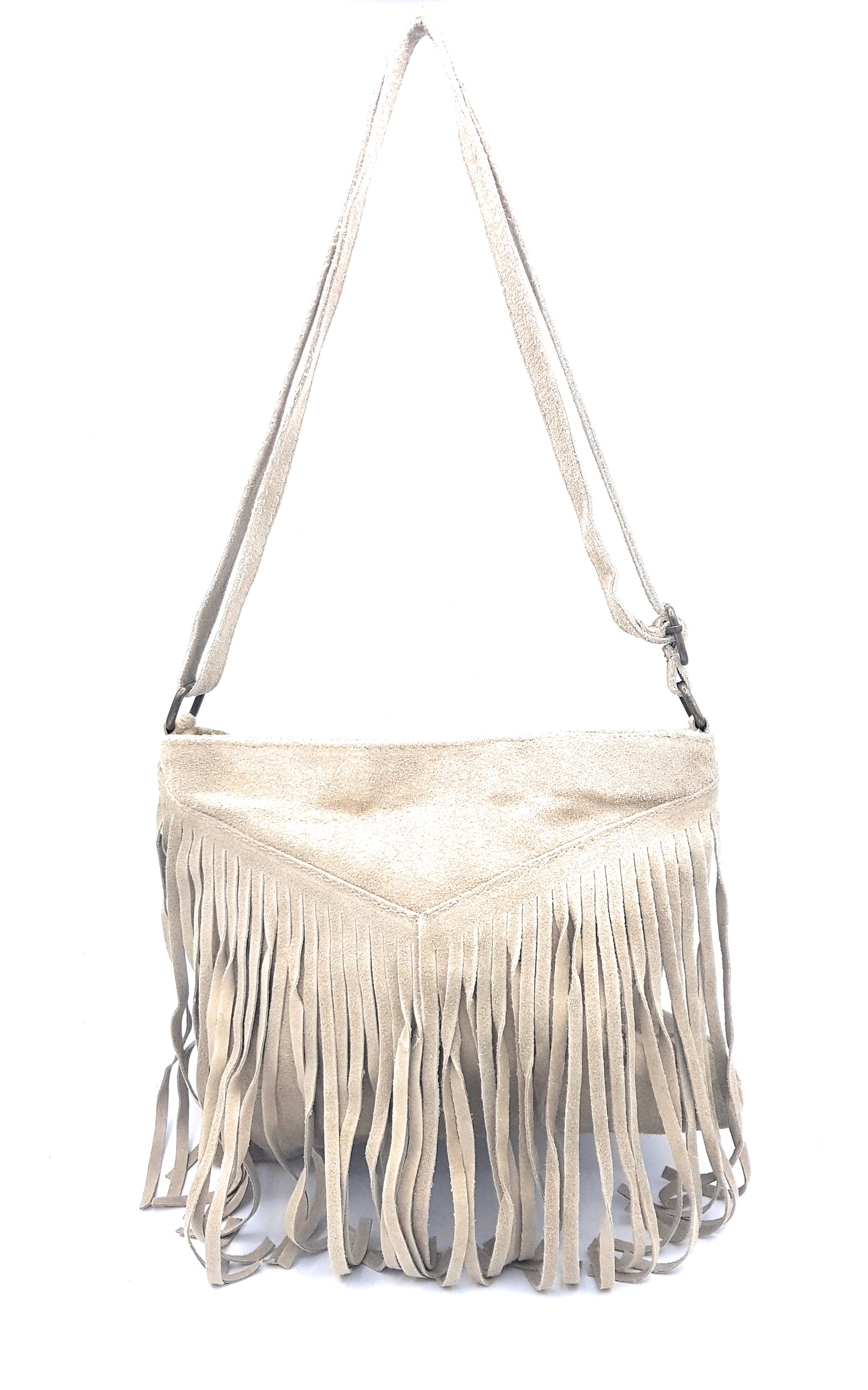 Chenoa Fringed Suede Leather Shoulder Bag ~ Beige
