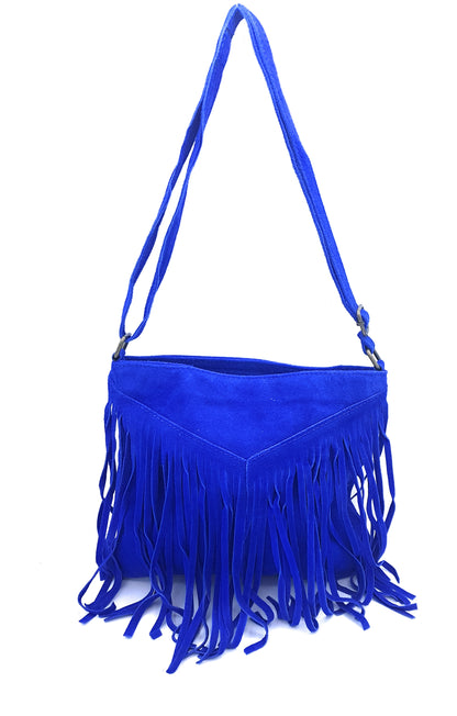 Chenoa Fringed Suede Leather Shoulder Bag ~ Royal Blue