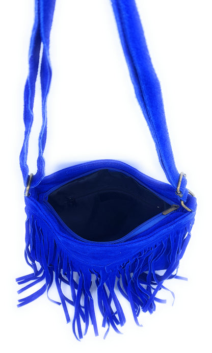 Chenoa Fringed Suede Leather Shoulder Bag ~ Royal Blue