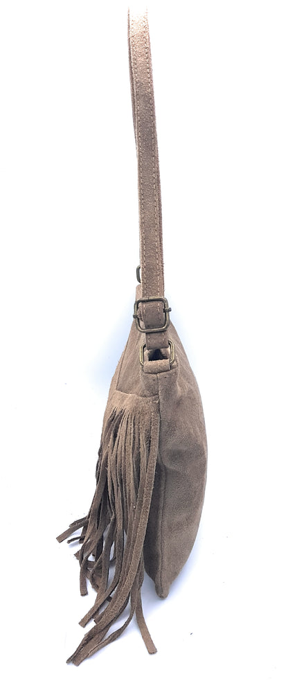 Chenoa Fringed Suede Leather Shoulder Bag ~ Taupe Brown