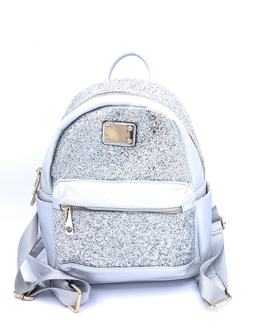Astro Faux Leather Glitter Backpack ~ Silver