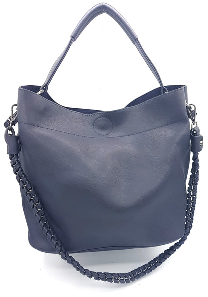 Oneida 2-in-1 Faux Leather Bucket Bag ~ Navy Blue