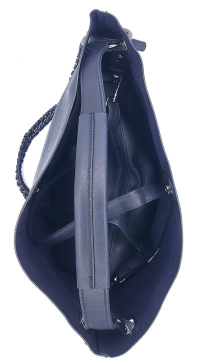 Oneida 2-in-1 Faux Leather Bucket Bag ~ Navy Blue