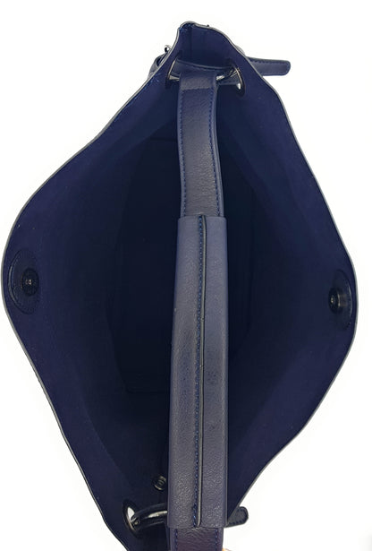 Oneida 2-in-1 Faux Leather Bucket Bag ~ Navy Blue