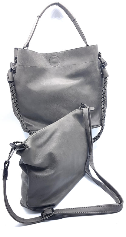 Oneida 2-in-1 Faux Leather Bucket Bag ~ Grey