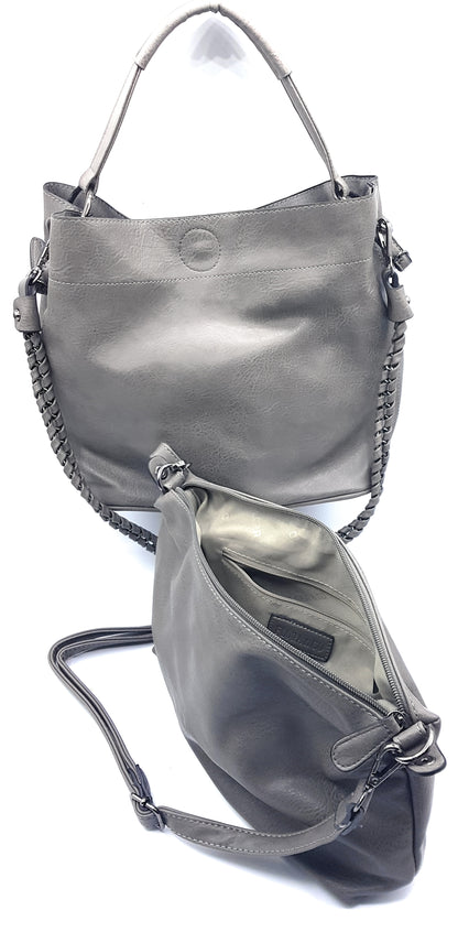 Oneida 2-in-1 Faux Leather Bucket Bag ~ Grey