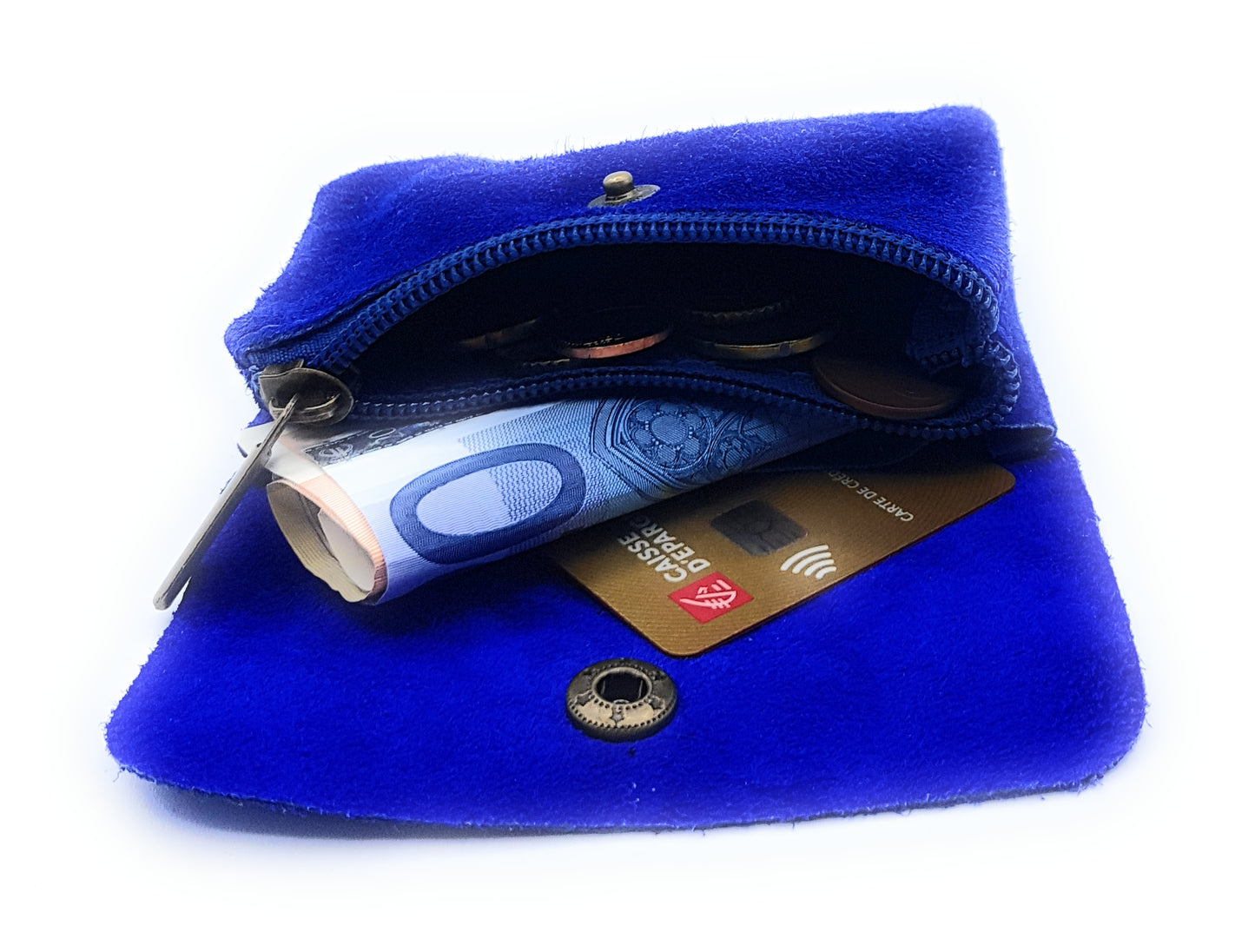 Porte-monnaie Aponi cuir suédé / irisé ~ Bleu royale