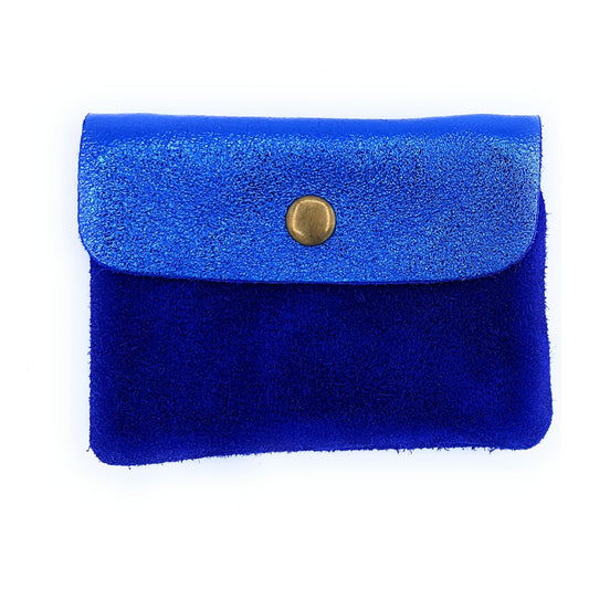 Aponi suede leather / iridescent coin purse ~ Royal blue