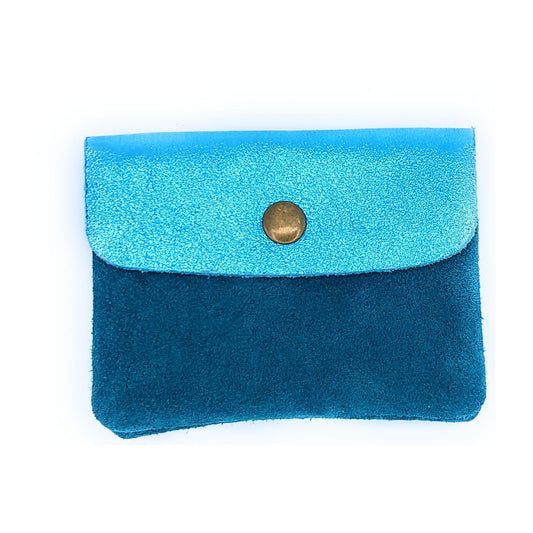 Aponi suede leather / iridescent coin purse ~ Turquoise