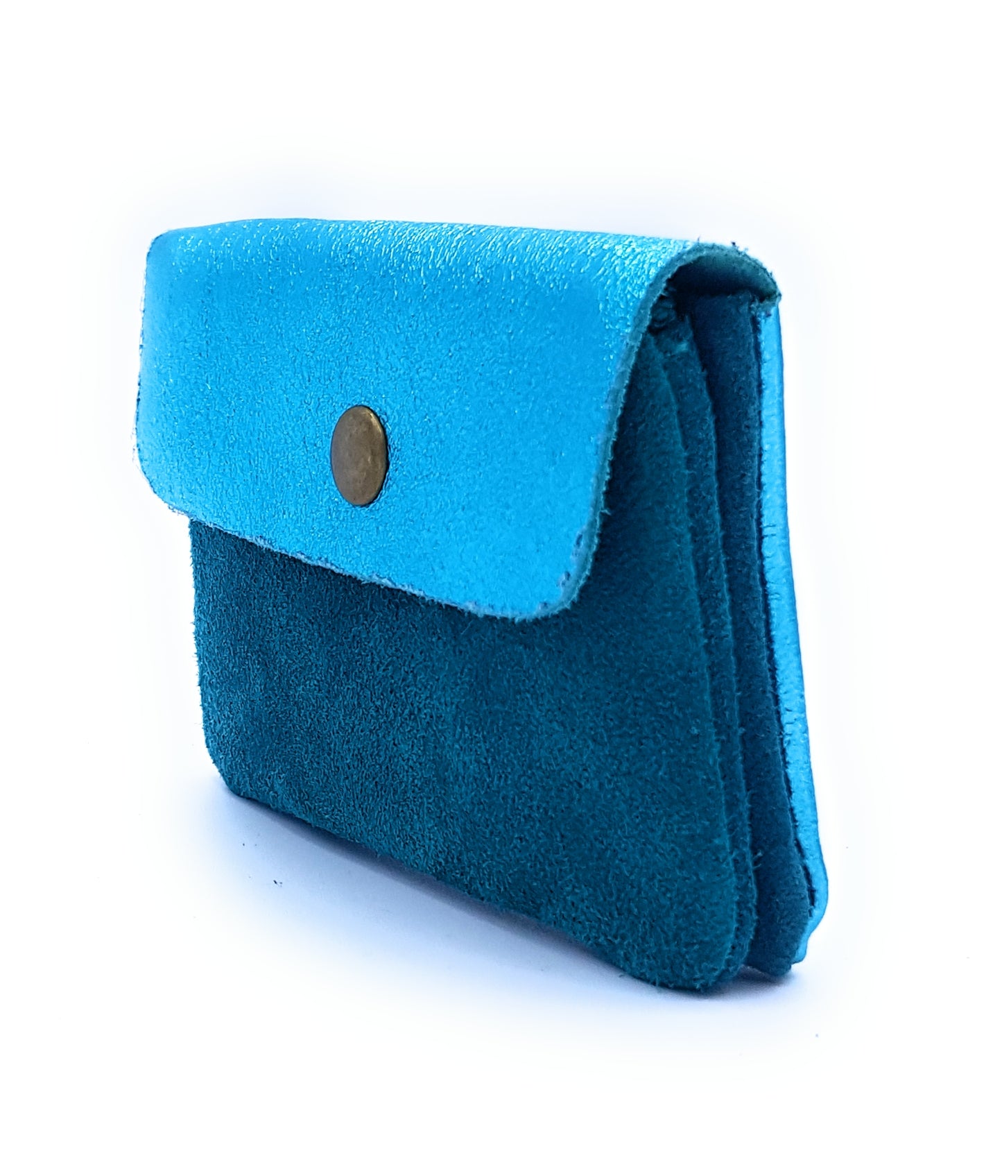 Aponi suede leather / iridescent coin purse ~ Turquoise