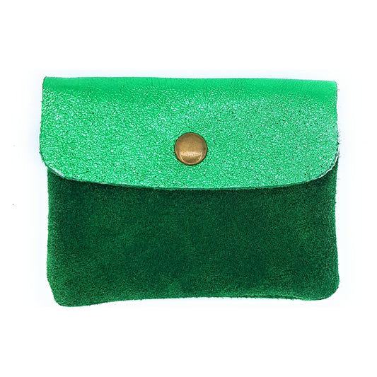Aponi suede leather / iridescent coin purse ~ Emerald green